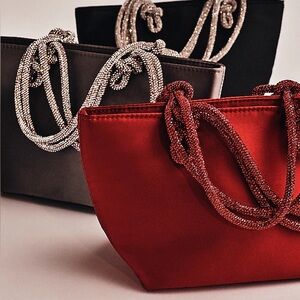 J. Crew Red Mini Tote with Beaded Rope Handles